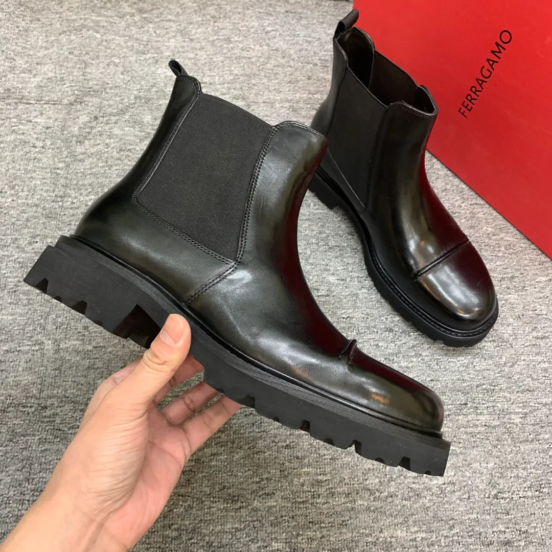 Men's shoes 💰960 🎁🎁🎁😈[Ferragamo] Men's high-top boots, the latest hot style, 1:1 original purchase quality, top quality, imported cowhide for the uppers, imported cowhide for the lining and feet, with original lightweight foam outsole, matching code 39-44, (38, 45 custom-made, non-refundable)